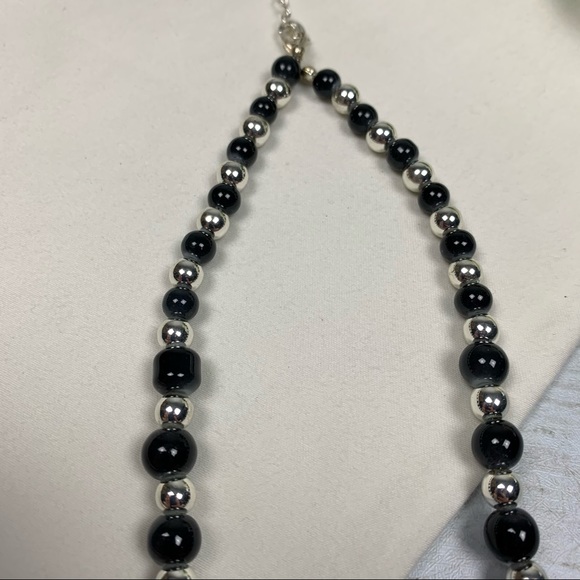 Black Silver Graduated Bead Necklace - Picture 3 of 6